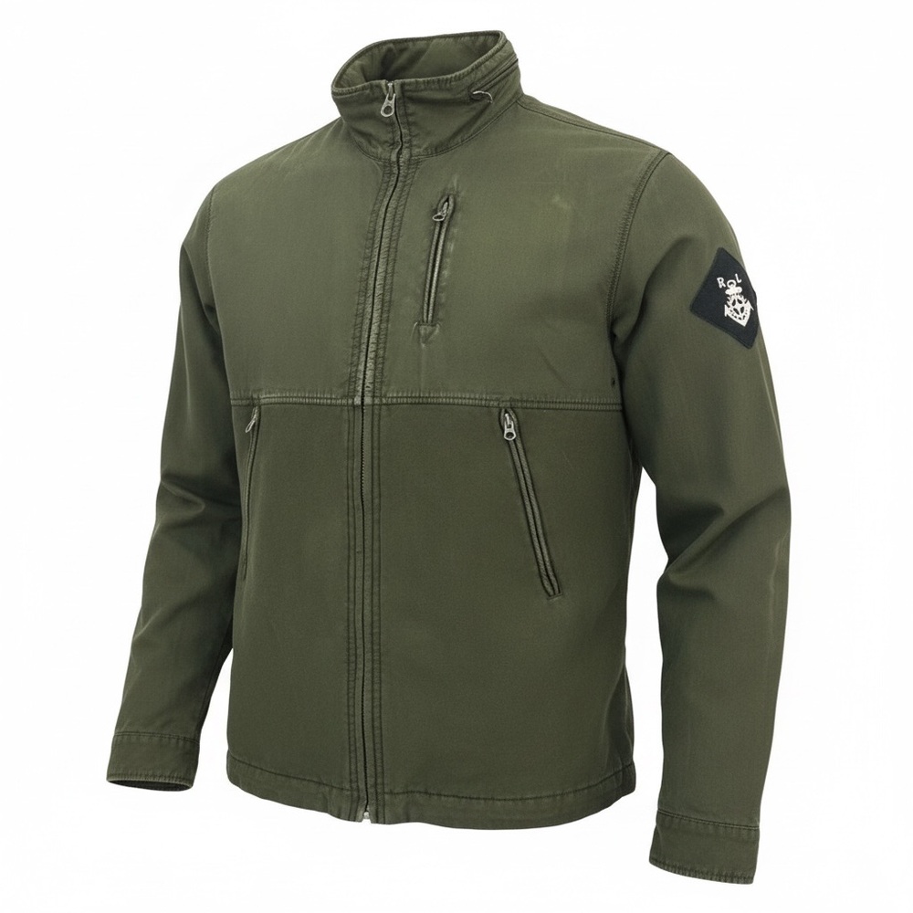 VTG 80s Polo Ralph Lauren Olive Fleece Hidden Hood Full Zip Jacket Patch Logo XL